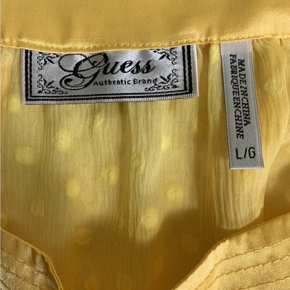 Guess Shirt Women Top Yellow Silk Blouse Large Polka Dot Sash Silky Soft Layers - Picture 6 of 8